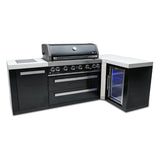 Mont Alpi Black Series 8.5 Ft L-Shaped Propane Outdoor Kitchen Island w/ Side Burner & Fridge - MAi805-BSS90FC
