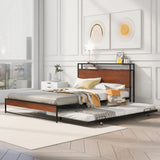 Platform Bed Frame With Trundle, USB Ports And Slat Support, No Box Spring Needed