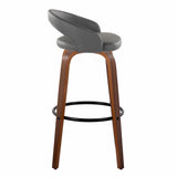 Grotto - Upholstered Fixed-Height Barstool (Set of 2) - Walnut Wood