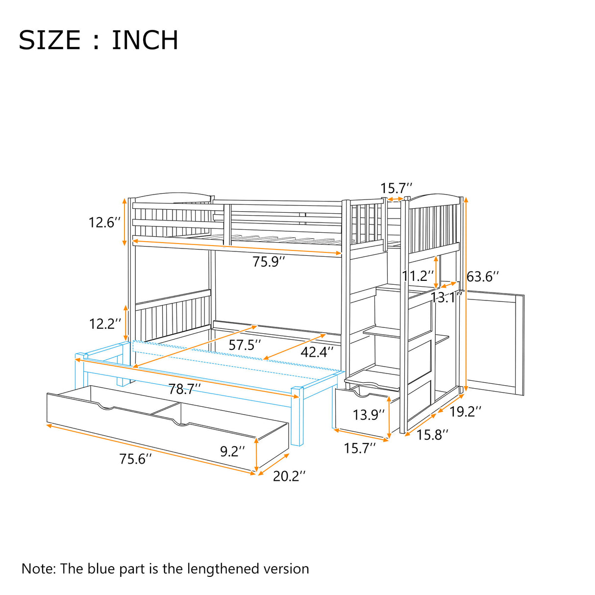 Bunk Bed, Convertible Bottom Bed, Storage Shelves And Drawers