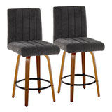 Hannah - 26" Fixed-Height Counter Stool With Swivel And Round Black Metal Footrest (Set of 2) - Walnut Wood