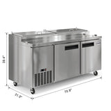 71 in. Two Door Commercial Pizza Prep Refrigerator in Stainless-Steel (KM-RPPS-2DSS)