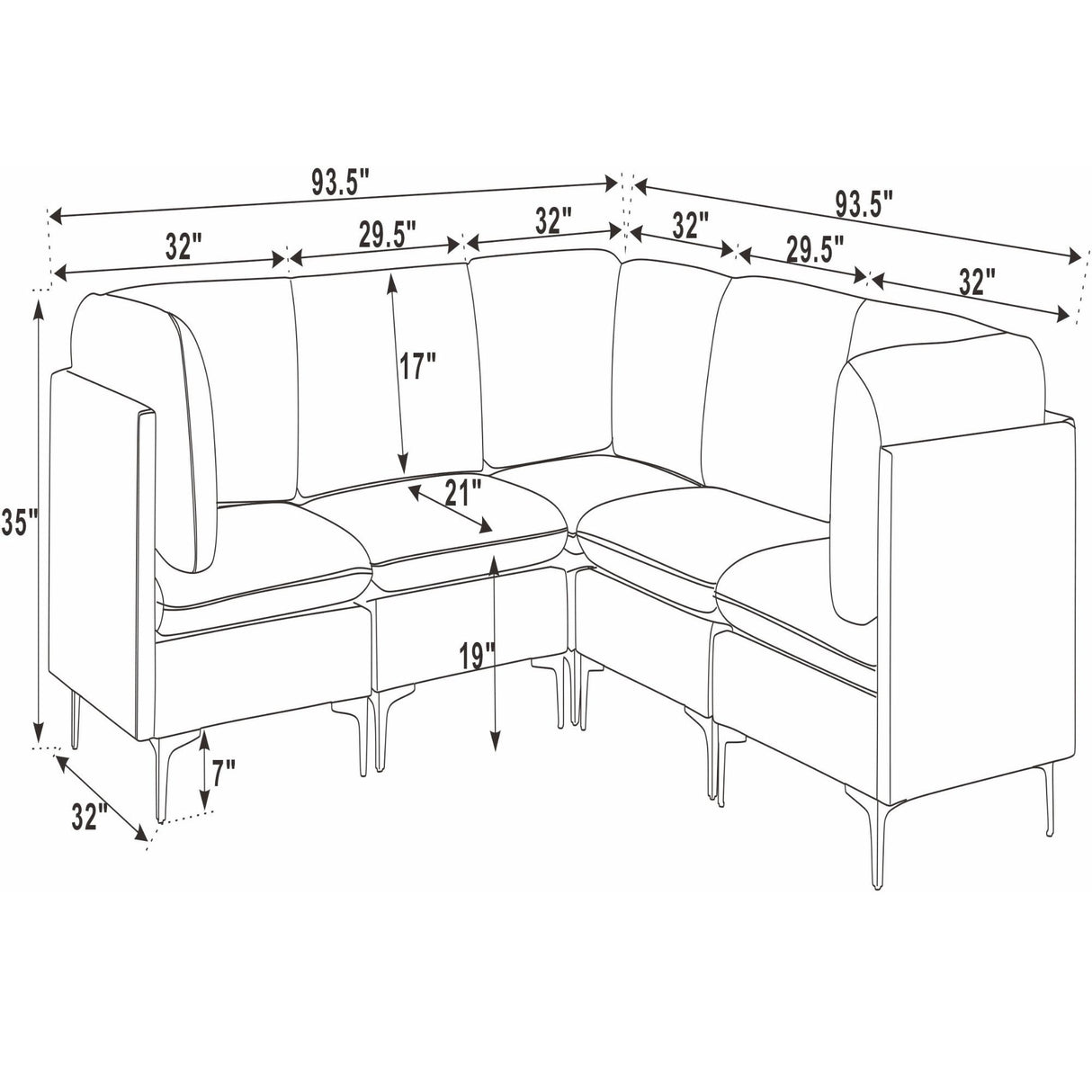 Upholstered Modular Sectional With Tall Legs