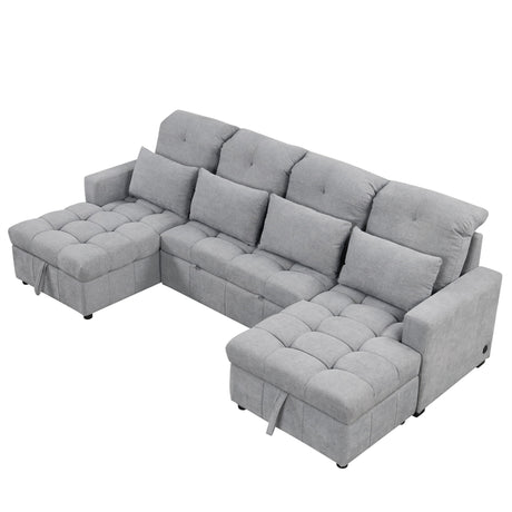 Oversized U-Shaped Versatile Sectional, Pull-Out Sofa Bed With Double Storage Chaise Lounges And 2 USB Ports For Living Room