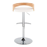 Grotto - Adjustable Barstool - Chrome Metal, Zebra Wood