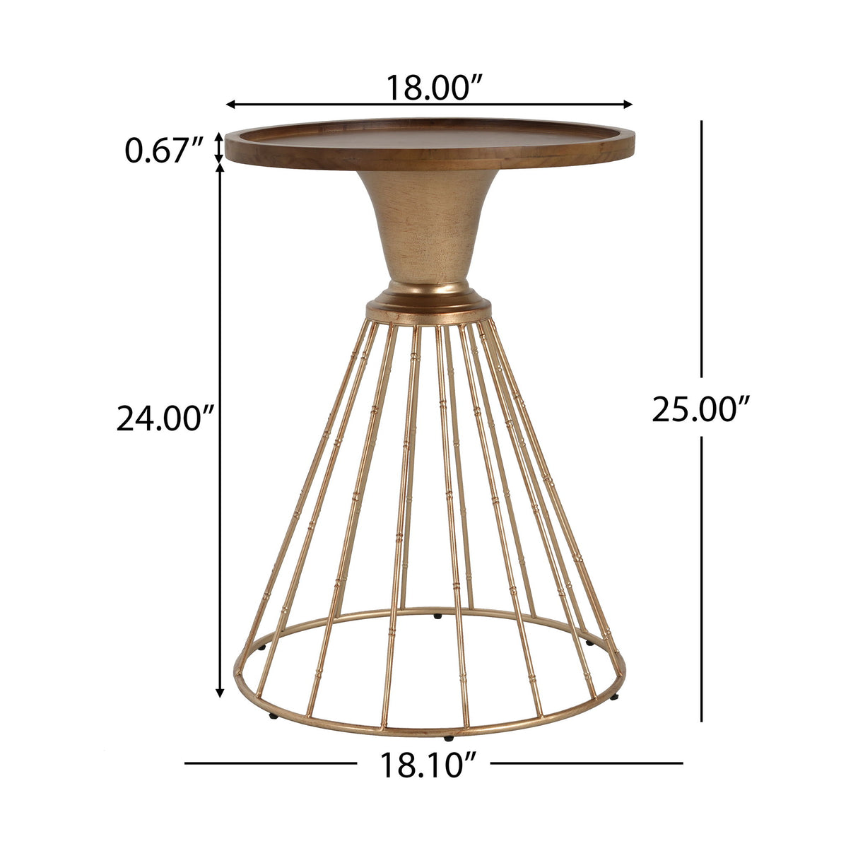 Hollow - Edge Retro Art Pine Side Table With Antique And Natural Color, Iron And Pine Construction - Antique Gold / Natural