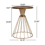 Hollow - Edge Retro Art Pine Side Table With Antique And Natural Color, Iron And Pine Construction - Antique Gold / Natural