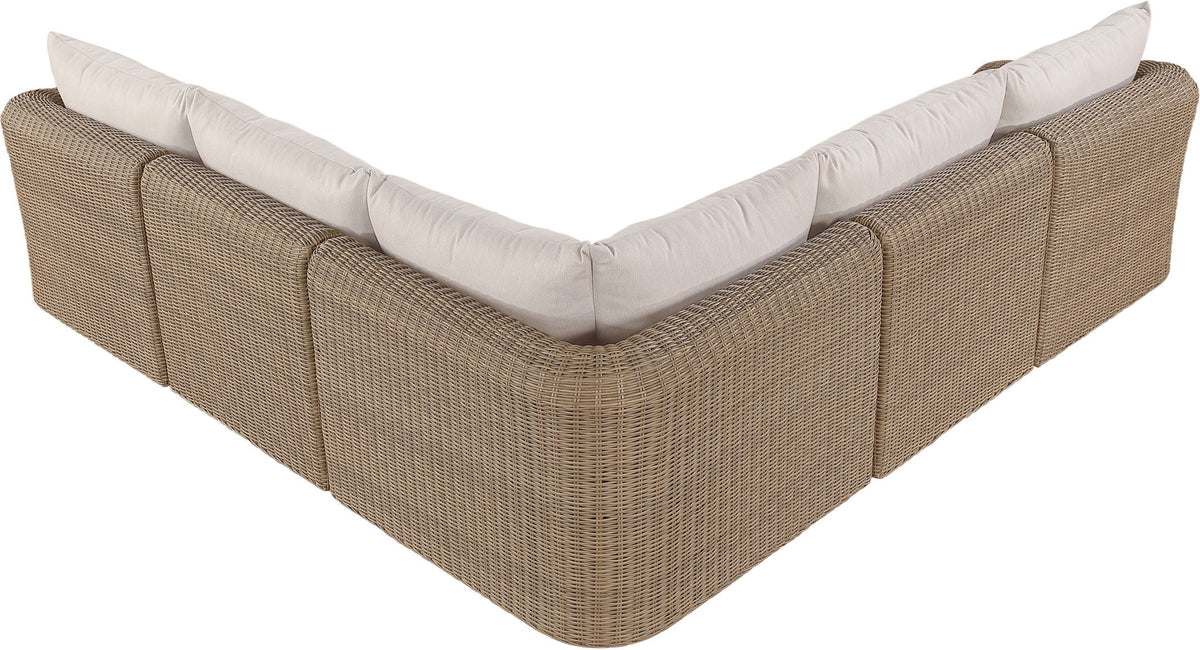 Seacrest - 123.25" Olefin Water Resistant Fabric And Wicker 5 Piece Outdoor Patio Modular Sectional