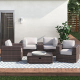 Wicker Seating Group Set With Table And Cushions