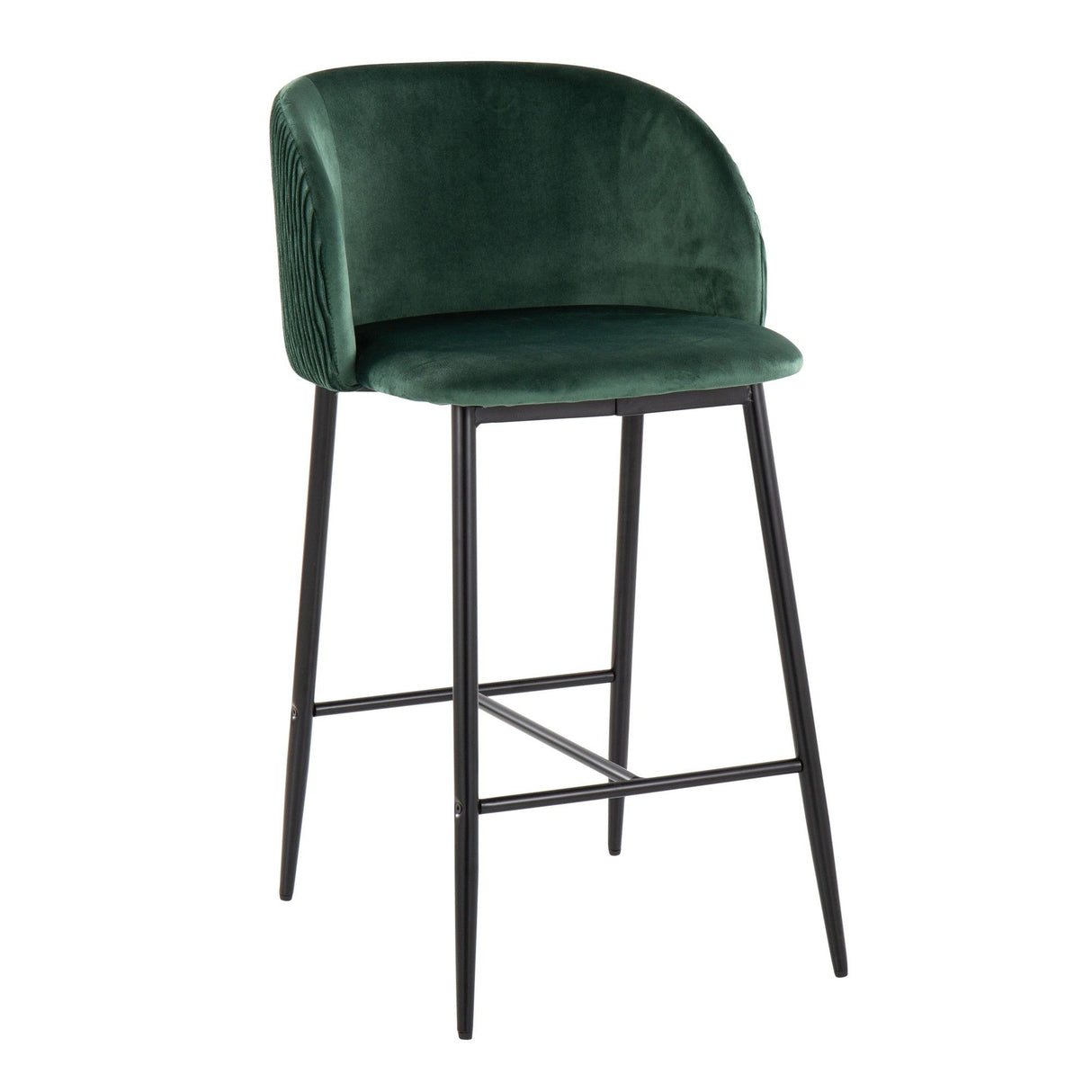 Luna - Pleated Waves Fixed-Height Counter Stool (Set of 2) - Black Metal And Velvet