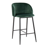 Luna - Pleated Waves Fixed-Height Counter Stool (Set of 2) - Black Metal And Velvet