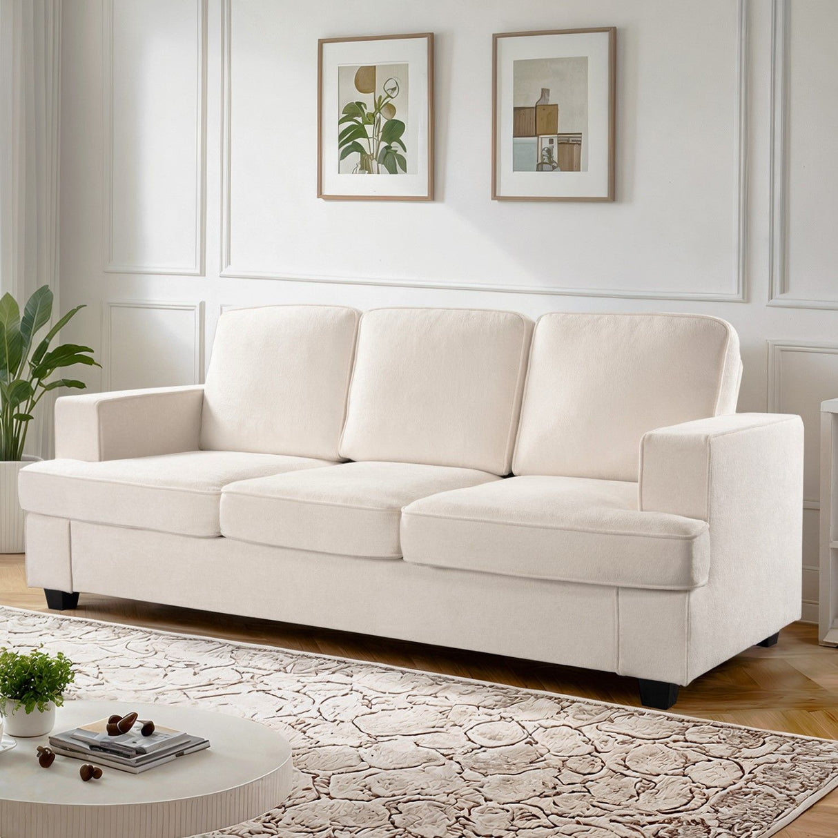 Modern Sofa, Comfortable 3 Seater Couch With Deep Seating, Loose Back Cushions, Wide Arms