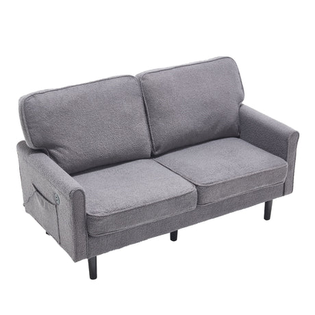 Mid Century Modern Loveseat Sofa With USB Ports, Removable Pillow Cover