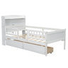 Platform Bed With LED Light, Multi Functional Headboard, Guardrail And 2 Drawers