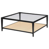Amherst - Glass Top Metal with Cane Shelf Table