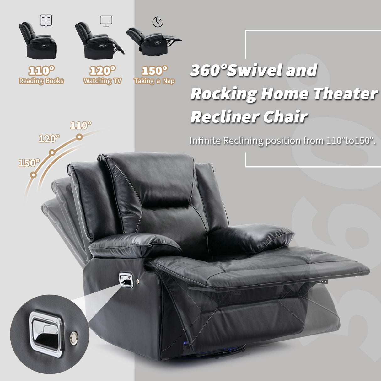 2 Seater Home Theater Recliner Manual Recliner Chair With A LED Light Strip Two Cup Holders And A Storage Box For Living Room
