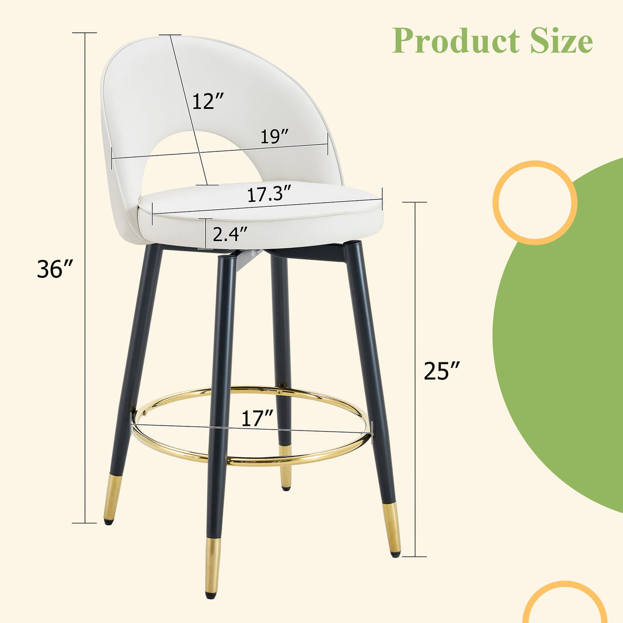 Upholstered Rotatable Bar Chair With Metal Legs For Dining Room