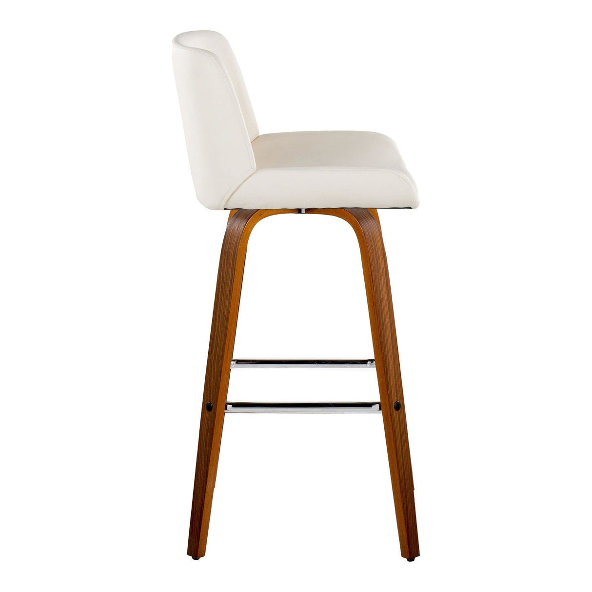 Santi - 30" Fixed-Height Barstool With Swivel And Square Chrome Metal Footrest (Set of 2) - Walnut Wood