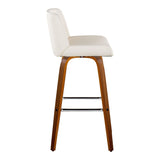 Santi - 30" Fixed-Height Barstool With Swivel And Square Chrome Metal Footrest (Set of 2) - Walnut Wood