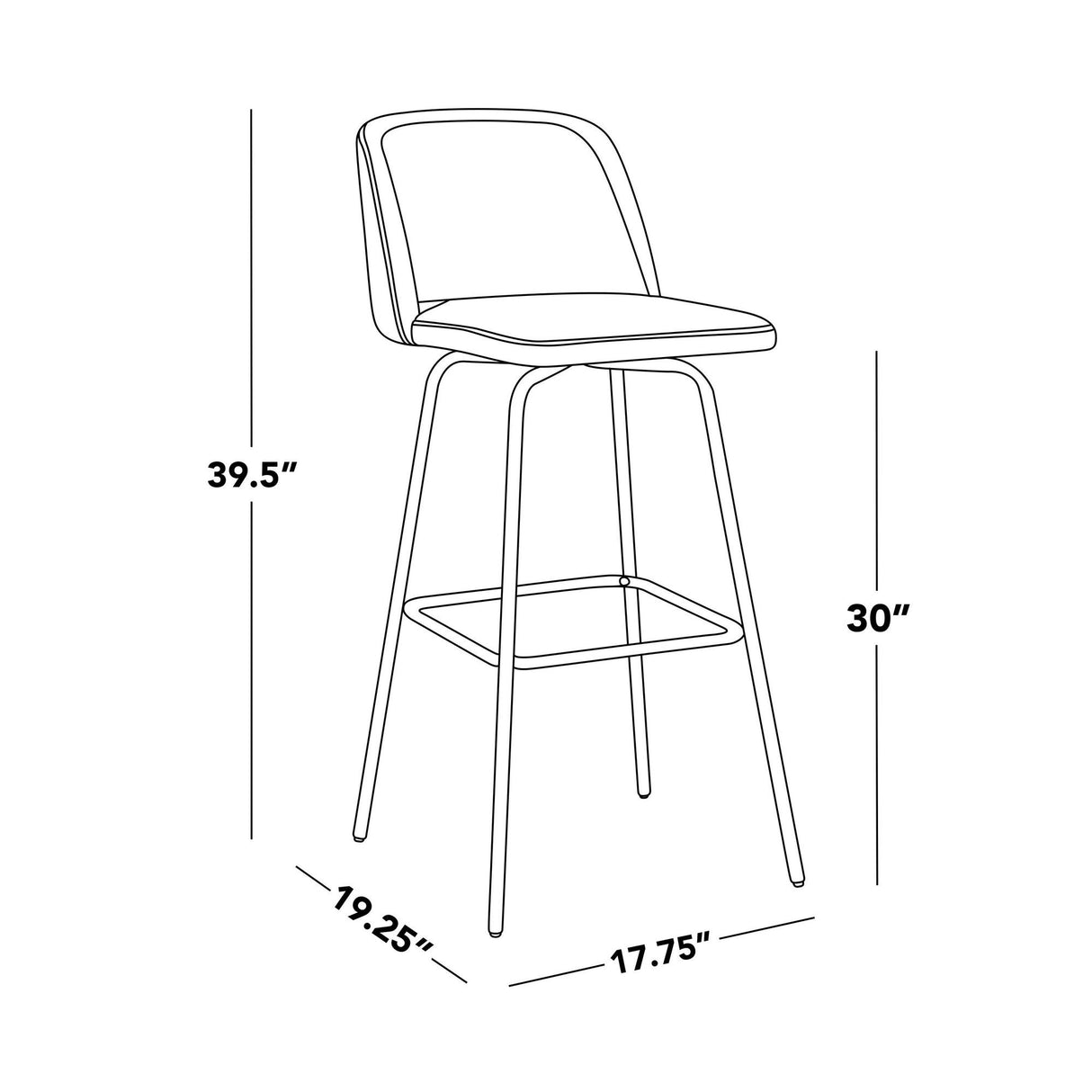 Toriano - Fixed-Height Barstool (Set of 2) - Black Metal, Cream Faux Leather, Gold Metal