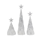 Resin / Foil Christmas Tree With Star Top (Set of 3) - White / Silver