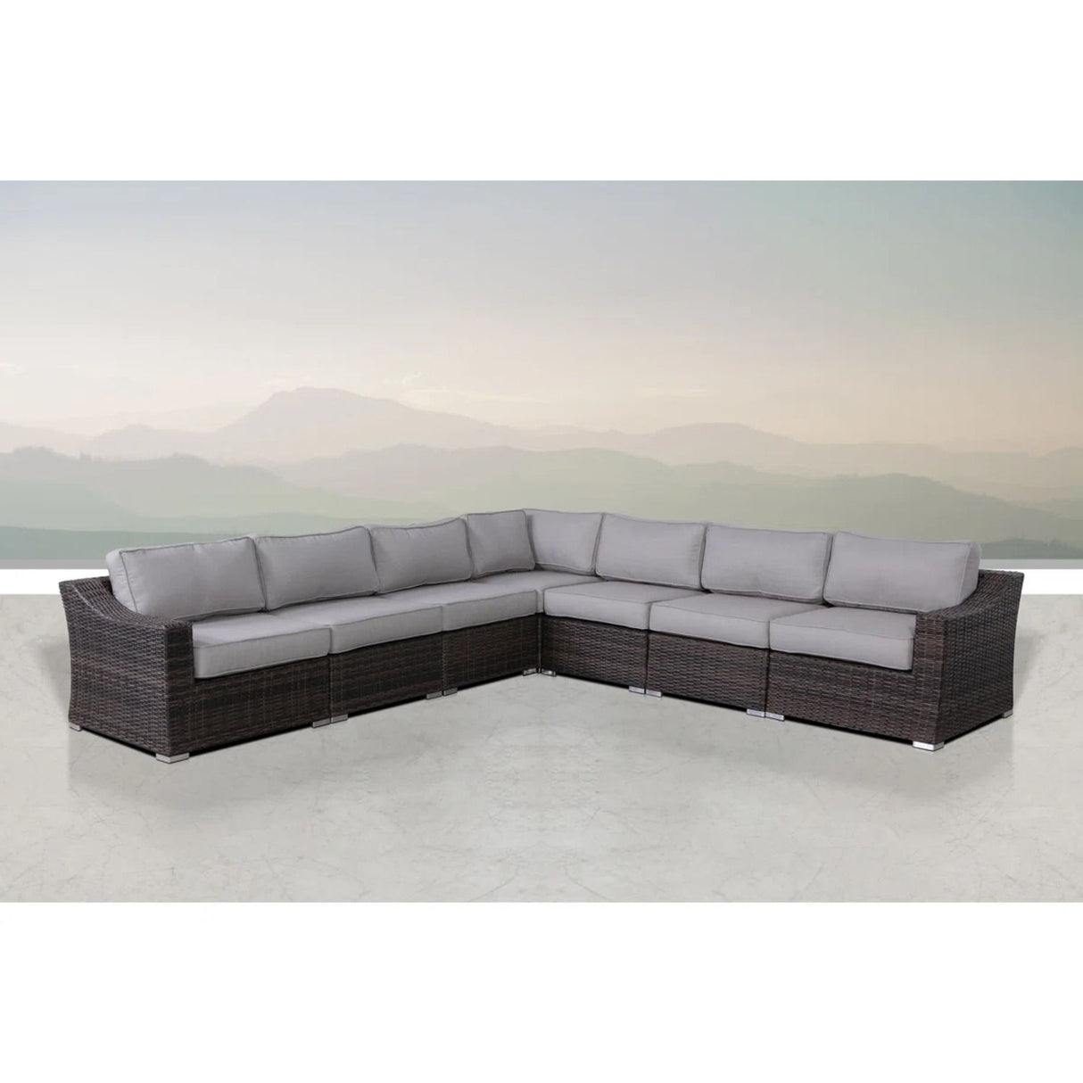 Contemporary Outdoor Rattan Wicker Sectional Seating Group With Cushions