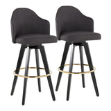 Ahoy - Upholstered Fixed-Height Barstool (Set of 2) - Black Base, Gold Footrest