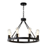 6 Light (No Bulbs) Wagon Wheel Chandelier Farmhouse Modern Small Round Chandelier For Living Room Kitchen Island Foyer Hallway Entryway Bedroom Dining Room Light Fixture Ceiling Hanging - Matte Black