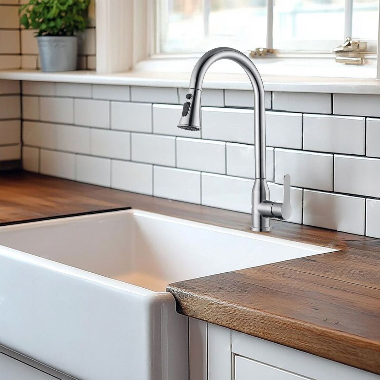 Stainless Steel High Arc Kitchen Faucet With Pull Down Sprayer - Brushed Nickel