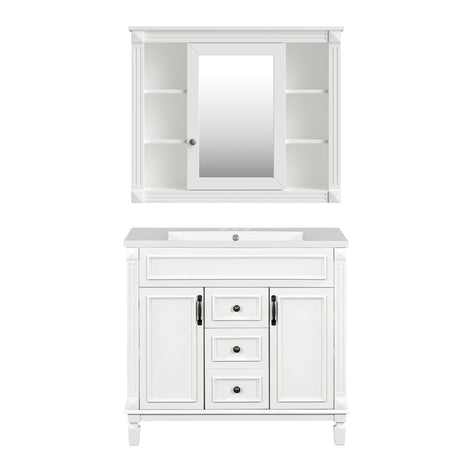 Bathroom Vanity With Top Sink, Mirror Cabinet, 2 Soft Closing Doors & 2 Drawers