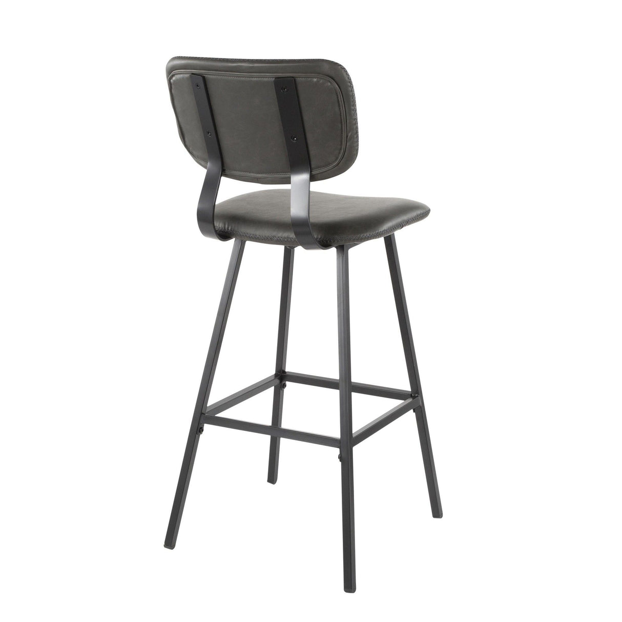 Foundry - Contemporary Barstool (Set of 2) - Black Metal And Gray Faux Leather With Gray Zig Zag Stitching