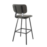 Foundry - Contemporary Barstool (Set of 2) - Black Metal And Gray Faux Leather With Gray Zig Zag Stitching