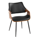 Curvo - High Back Chair (Set of 2) - Black Metal, Walnut Wood, Black Faux Leather