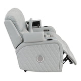 Elonzo - Power Motion Loveseat With Console, LED, Power Headrest & Speaker - Light Gray