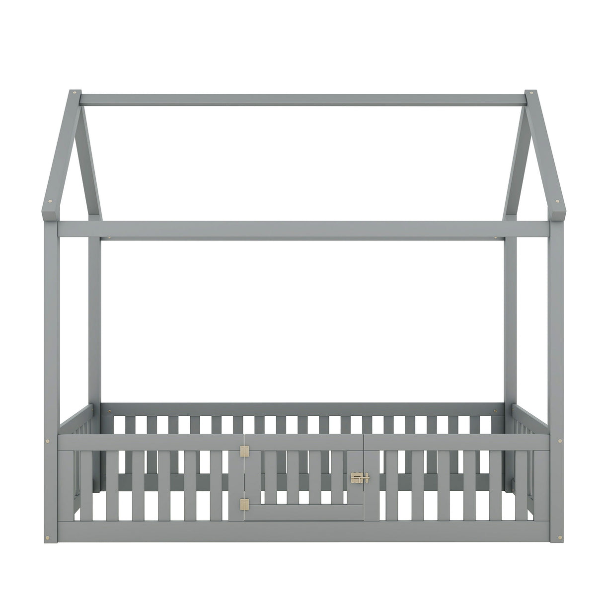 Wood House Bed With Fence And Door