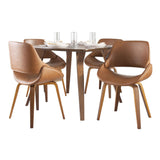 Folia - Fabrico Mid-Century Modern Square 5 Piece Dining Room Set - Walnut Wood With Camel Faux Leather