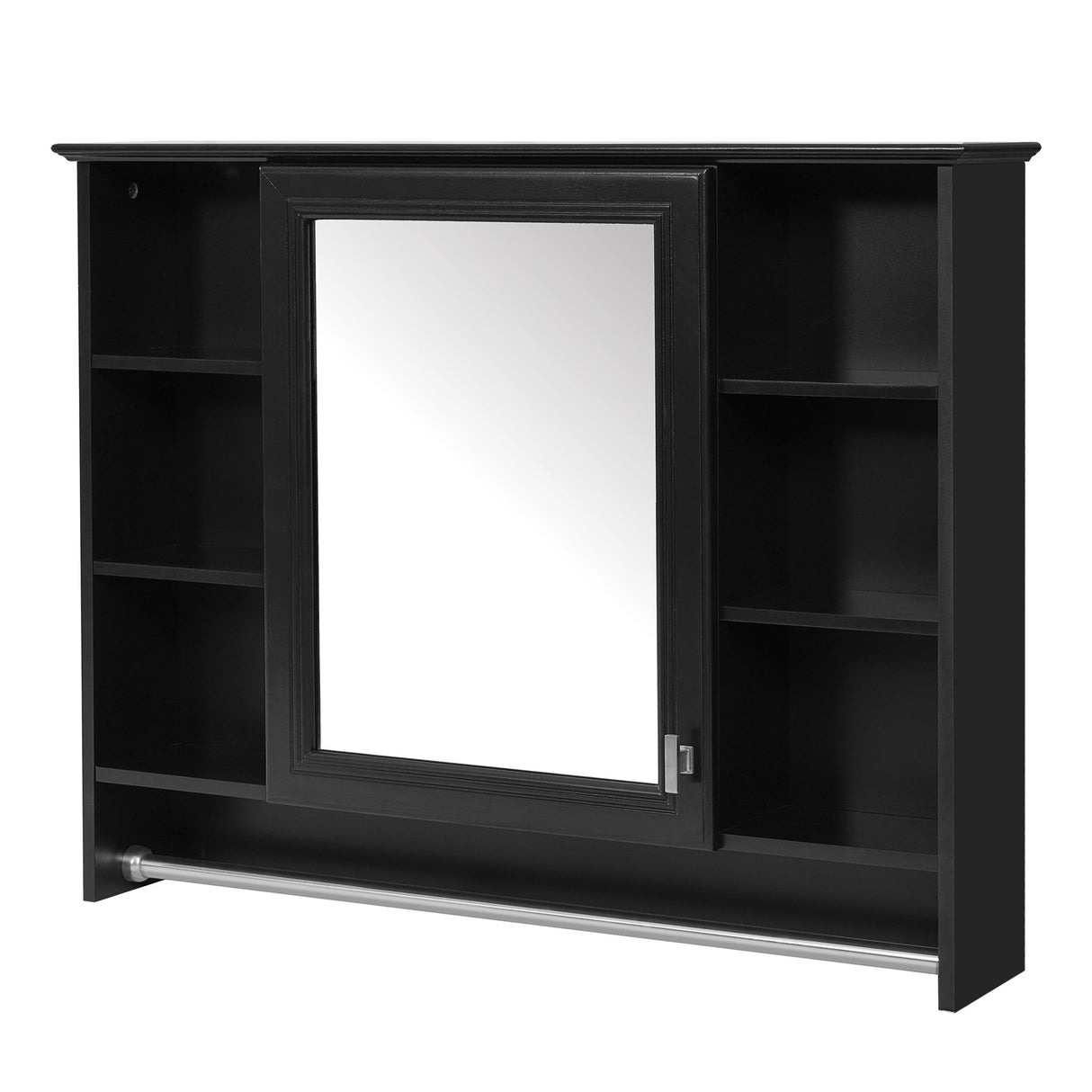 Modern Wall Mounted Mirror Cabinet With Adjustable Shelf, Soft Close Door, And Towel Bar