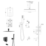 12" Ceiling Mount Square Shower System With Waterfall Tub Spout And Rough In Valve