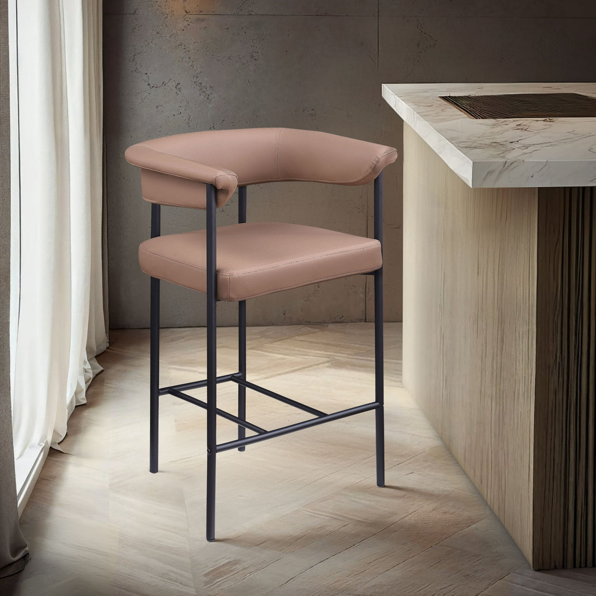 Malin - Faux Leather Counter Stool (Set of 2) - Tan