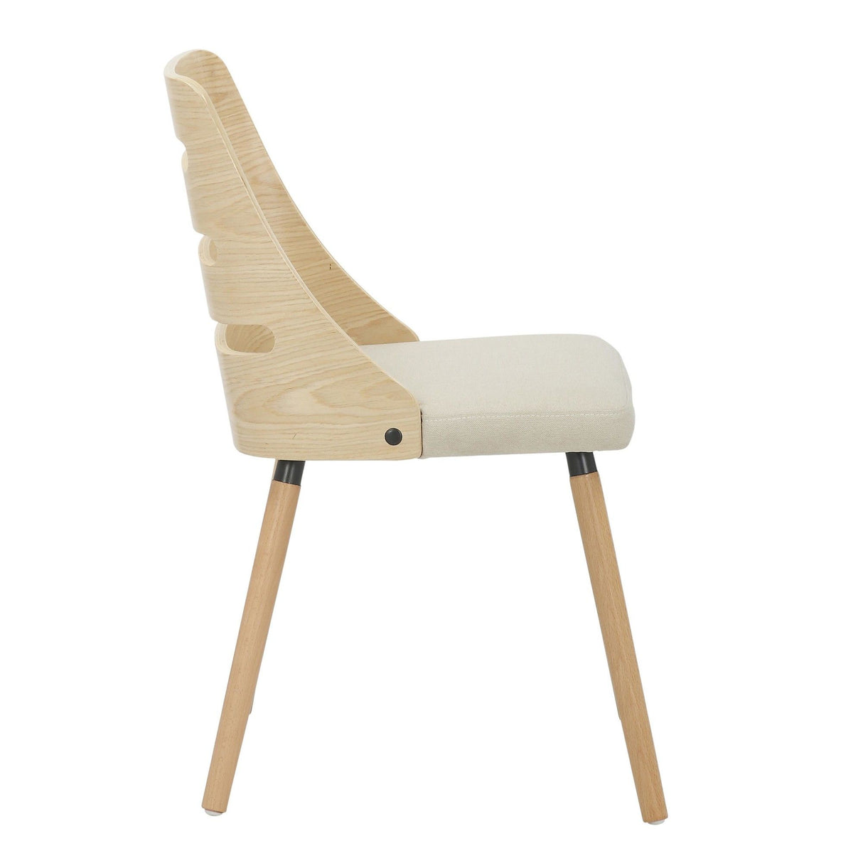 Trevi - Mid-Century Modern Dining / Accent Chair (Set of 2) - Natural Wood / Cream Fabric