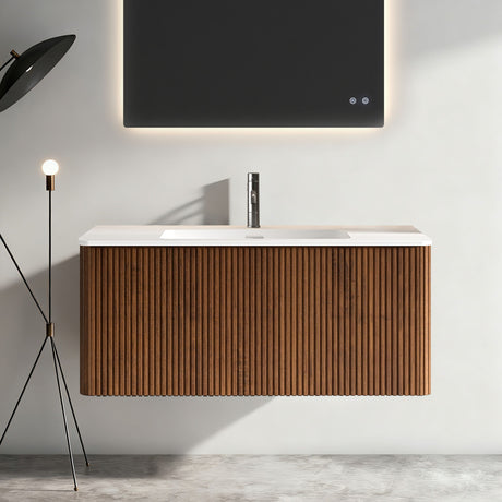 Etna - Striped Bathroom Vanity With Ceramic Sink, Wall Mounted Floating Bathroom Vanity For Modern Bathroom
