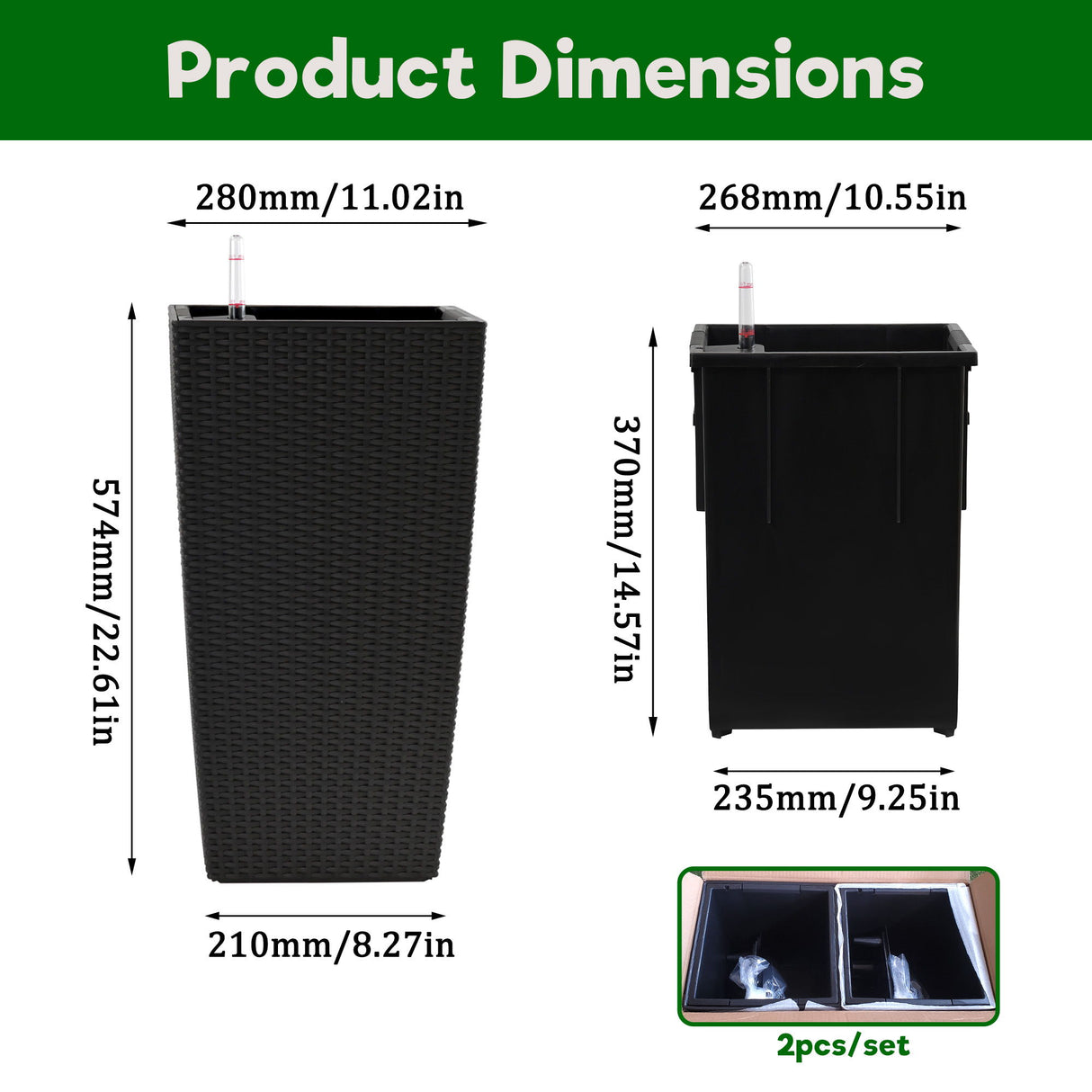 Indoor Outdoor Planter With Automatic Watering System (Set of 2)