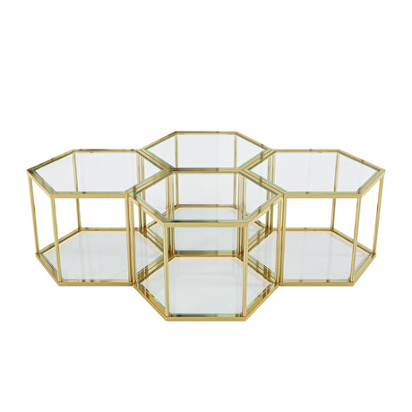 Modern Coffee Table With Double Layer Tempered Glass And Polygonal Design
