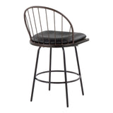 Riley - Claire Farmhouse Fixed-Height Swivel Counter Stool (Set of 2) - Black Metal, Bronze Metal, Walnut Wood And Brown Faux Leather With Round Black Metal Footrest