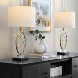 Crystal - Buds Table Lamp (Set of 2) - Black Metal, Clear Crystal, Gold Metal, Off-white Linen