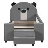 Upholstered Daybed With Bear Shaped Headboard, Hydraulic System And Breathable Mesh Fence