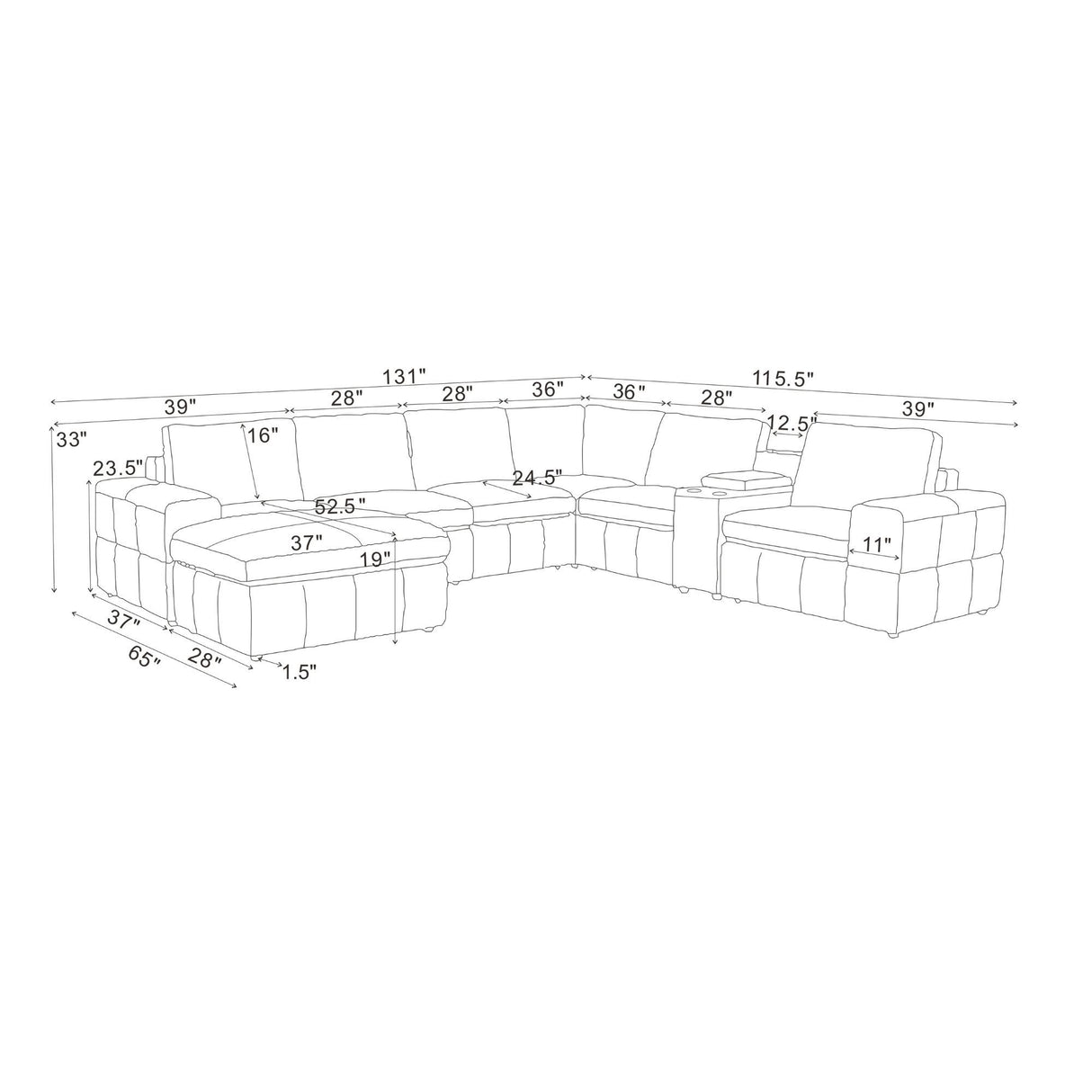 Modular Sectional With Large Square Arms, Custom Configuration