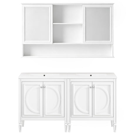 Double Sink Bathroom Vanity Set With Wall Mount Mirror Cabinet