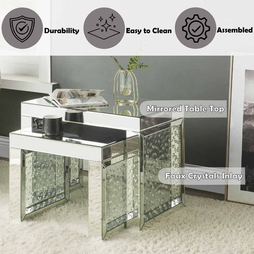 Nysa - 20" Accent Table - Mirrored & Faux Crystals Inlay