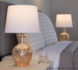 Gloria - Round Contemporary Glass Accent Lamp (Set of 2) - Clear Champagne Lustre Glass, Chrome Metal And White Linen Shade From Grandview Gallery